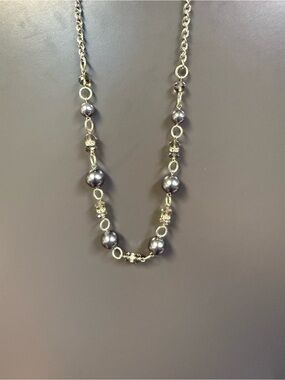 Monet Silvertone  23” Gray Pearl and Crystal Station Necklace